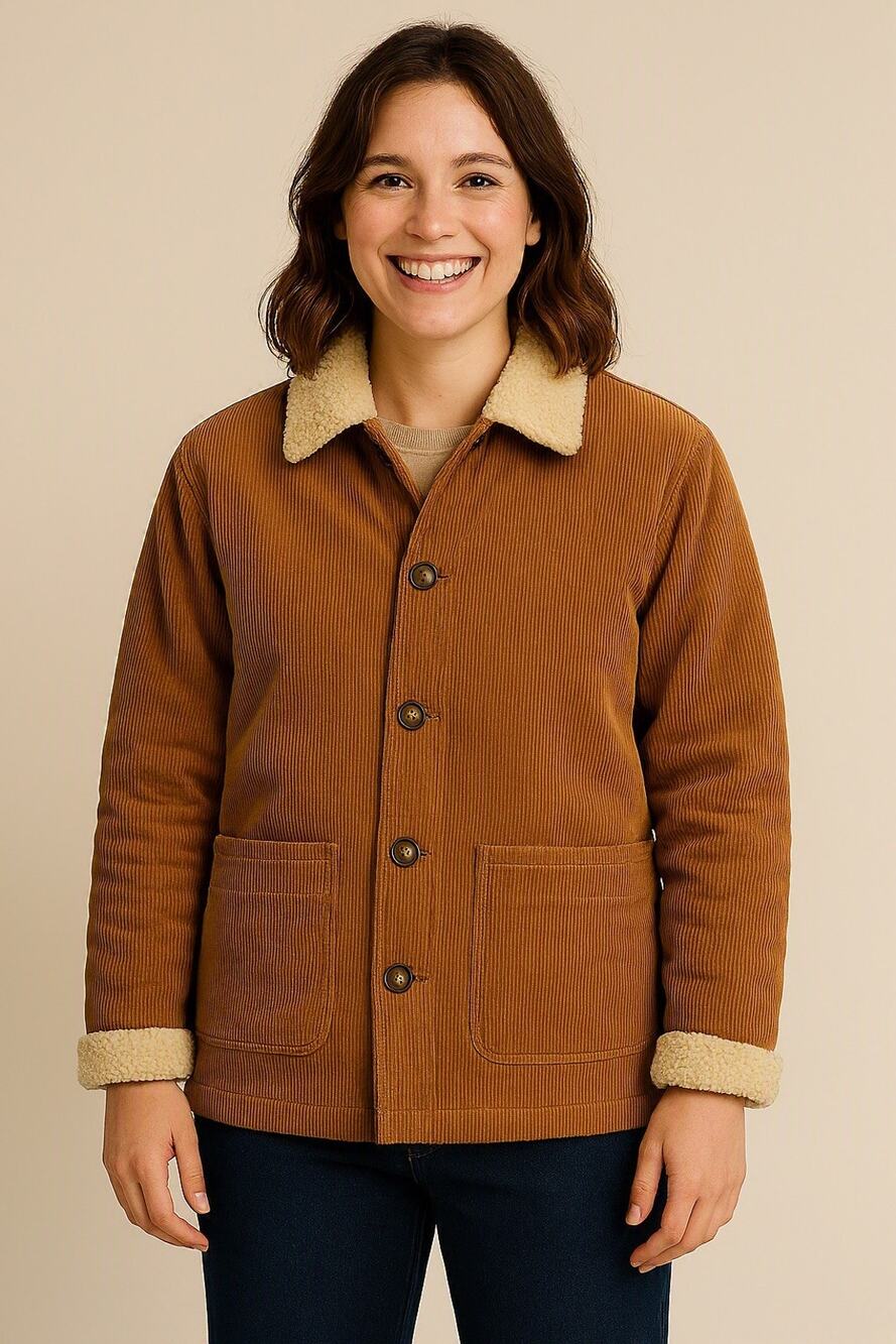 Boston Traders Women's Sherpa Lined Corduroy Jacket Trucker Style Size-S Brown